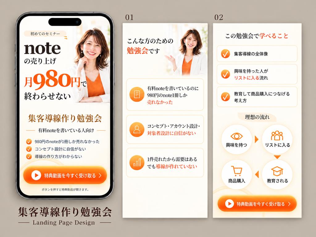 集客導線作り勉強会のLPモックアップ全体